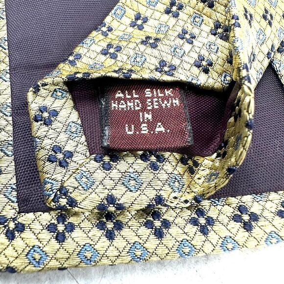 Jos A Bank Corporate Collection Yellow and Blue Flower Silk Tie 4 x 58 - Picture 5 of 6